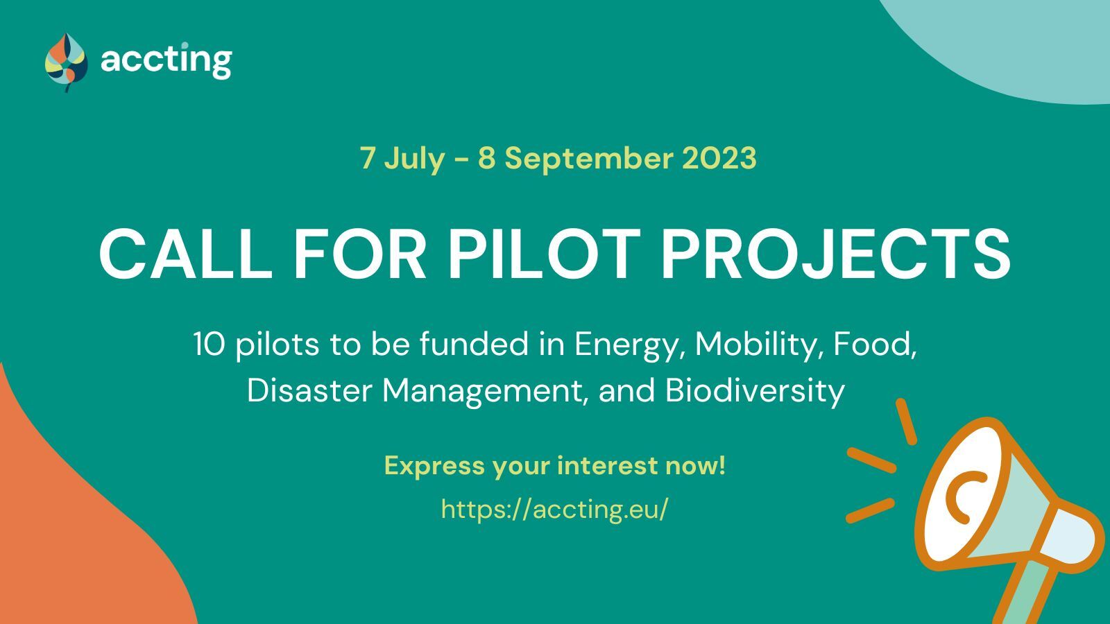 ACCTING project to fund 10 pilot projects in Energy, Mobility, Food, Disaster Management, or Biodiversity